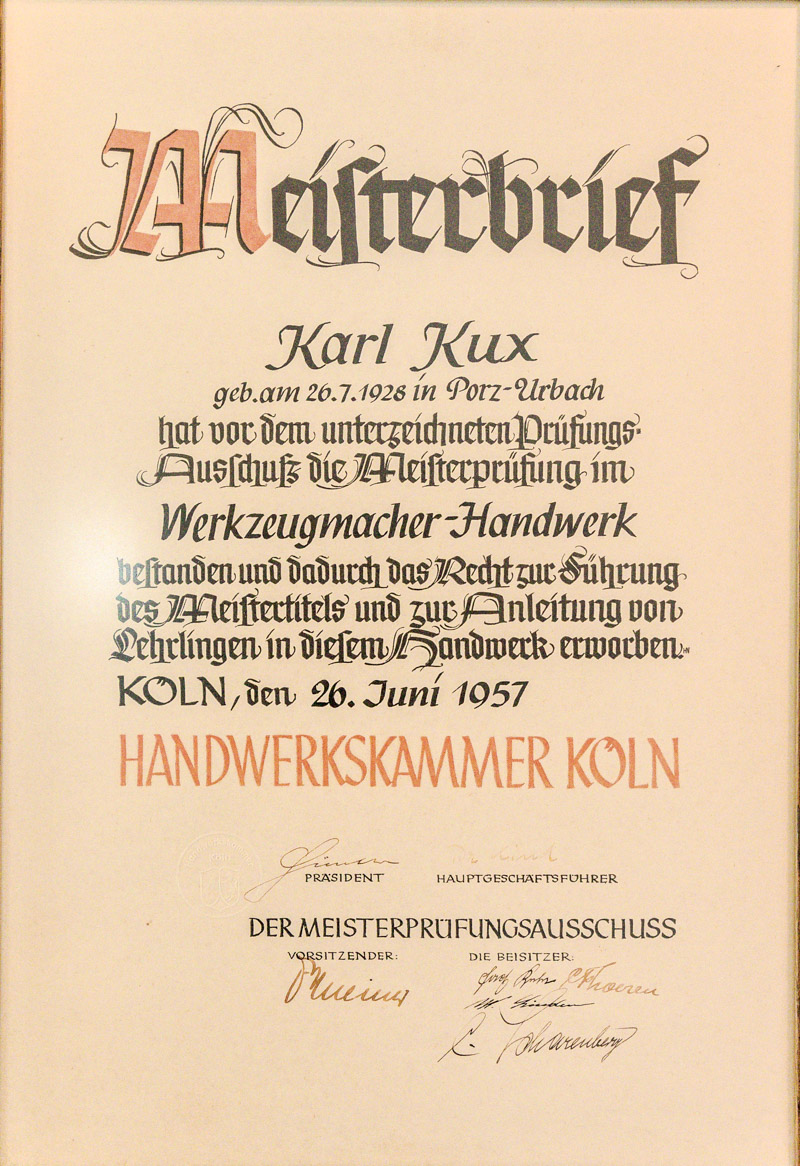 Meisterbrief Karl Kux